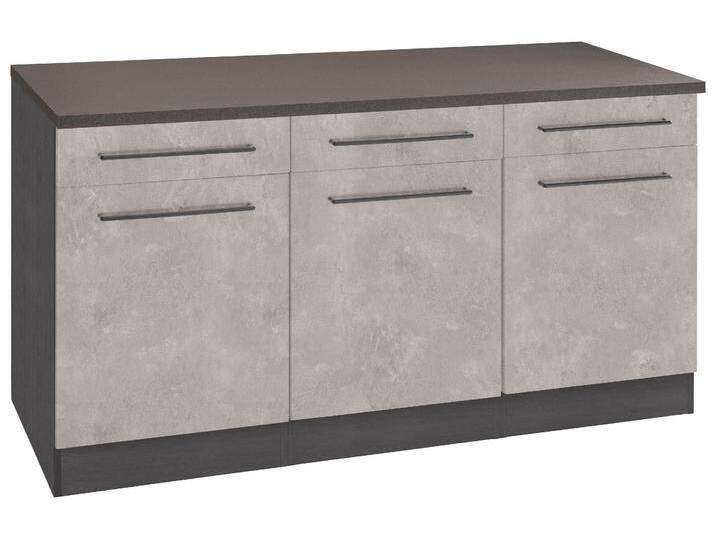 Unterschrank KOCHSTATION KS-Tulsa , grau (betonfarben hell), B:150cm H:85cm T:60cm, Schränke, 150 cm breit, 3 Schubkästen, 3 Türen, auch als Sideboard verwendbar von BAUR