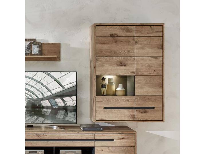 Vitrine INNOSTYLE BELLANO , braun (front: viking oak nature mdf, korpus: außen viking oak nature nachbidlungen, innen graphit nachbildung), B:90cm H:126cm T:38cm, Dekorfolie, MDF, Spanplatte, Schränke, Viking Oak Nature von BAUR