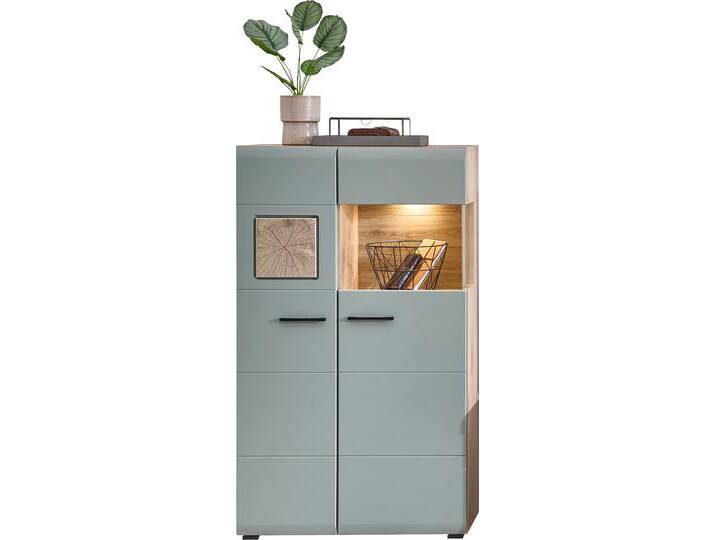 Vitrine INNOSTYLE FUN PLUS II , grün (schilfgrün), B:80cm H:139cm T:37cm, FSC-zertifizierter Holzwerkstoff, Schränke, Glastür, Holztür, 10 Fächer, Softclose, ABS Kantenschutz von BAUR