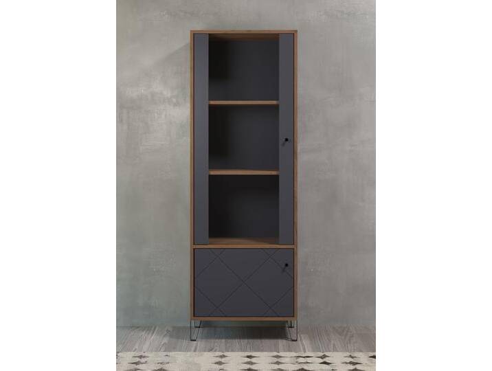 Vitrine PLACES OF STYLE Molveno , schwarz (eiche kraft gold melamin, graphite tiefzieh), B:63cm H:172cm T:40cm, FSC-zertifizierter Holzwerkstoff, Schränke, Standvitrine mit 2 Türen - (B/T/H) 63/40/172 cm von BAUR