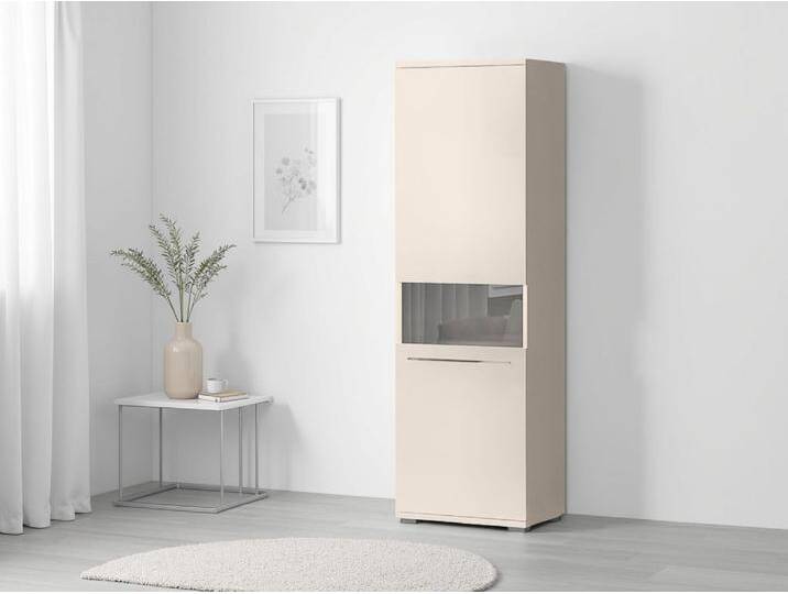Vitrine PLACES OF STYLE Piano , beige (beige hochglanz), B:60cm H:193cm T:40,2cm, Spanplatte, Schränke, UV lackiert, Soft-Close Funktion von BAUR