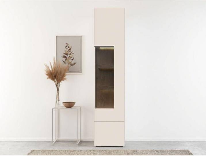Vitrine PLACES OF STYLE Sky45, Höhe 201 cm , beige (cashmere farbe), B:45cm H:201cm T:47cm, MDF, Spanplatte, Glas, Schränke, Vitrine, Lackiert mit wasserbasiertem UV-Lack von BAUR