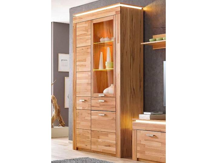 Vitrine VOGL MÖBELFABRIK, beige (kernbuche teilmassiv), B:122cm H:207cm T:40cm, Schränke, in 2 versch. Breiten, mit viel Stauraum, teilmassiv von BAUR