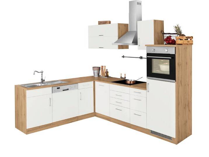 Winkelküche KOCHSTATION KS-Colmar , weiß (front: weiß, korpus: wotaneichfarben, arbeitsplatte: wotaneichfarben), B:210cm T:270cm, Komplettküchen-Sets, ohne E-Geräte, Stellbreite 210/270 cm von BAUR
