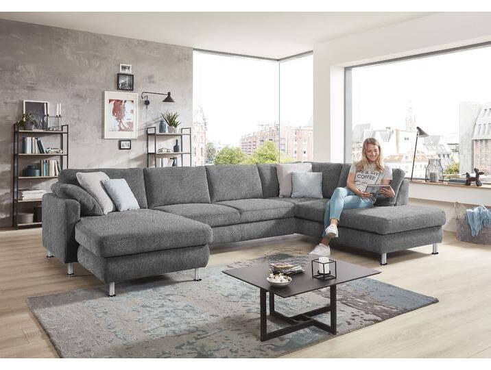 Wohnlandschaft DIE PLANBAR MP-IN19027 U-Form , grau, B:346cm H:82cm T:220cm, 100% Polyester, Sofas, wahlweise mit Bettfunktion, frei im Raum stellbar von BAUR