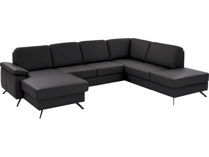 Wohnlandschaft DIE PLANBAR PN-EM15047 U-Form, ohne Kopfstützen , schwarz, B:309cm H:88cm T:235cm, Sofas, Echtleder, wahlweise mit Bettfunktion u. Stauraum von BAUR
