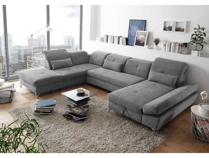 Wohnlandschaft ED EXCITING DESIGN Melfi U-Form mit Bettfunktion, Bettkasten , braun (schlamm), B:350cm H:73cm T:245cm, 95% Polyester, 5% Nylon, Sofas, Arm- & Kopfteilverstellung & 3 Nierenkissen von BAUR