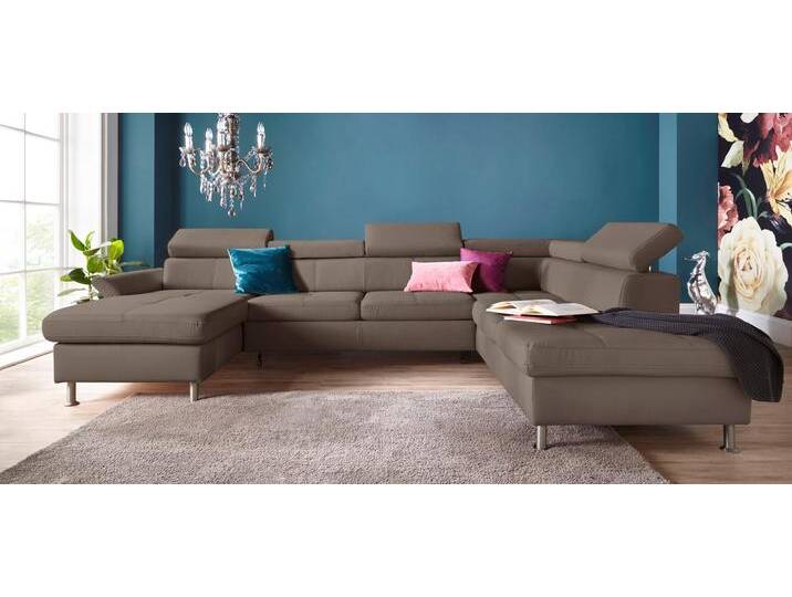 Wohnlandschaft EXXPO - SOFA FASHION Maretto, bequem und komfortabel, aufwendige Sitzsteppung, U-Form , beige (sahara), B:330cm H:96cm T:230cm, Luxus-Microfaser Vintageoptik (100% Polyester), Webstoff, Sofas, inkl. Kopfteilverstellung für mehr Sitzkomfort, wahlweise Bettfunktion von BAUR
