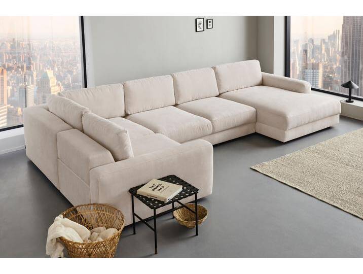 Wohnlandschaft PLACES OF STYLE Bloomfield, Mega Polsterprogramm, Breite 405cm, viel Platz, U-Form , beige, B:405cm H:84cm T:224cm, 92% Polyester 8% Nylon, Sofas, mit extra tiefer Sitzfläche, wahlweise mit Sitztiefenverstellung von BAUR