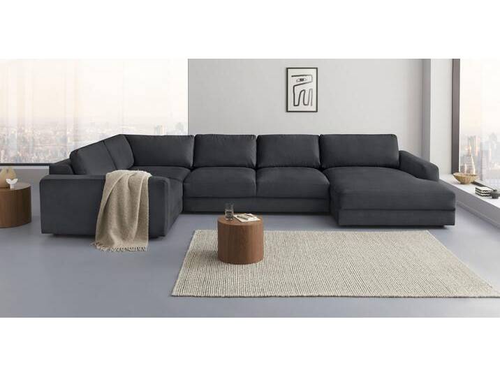 Wohnlandschaft PLACES OF STYLE Bloomfield, Mega Polsterprogramm, Breite 405cm, viel Platz, U-Form , grau (anthrazit), B:405cm H:84cm T:224cm, 100% Polyester, Sofas, mit extra tiefer Sitzfläche, wahlweise mit Sitztiefenverstellung von BAUR