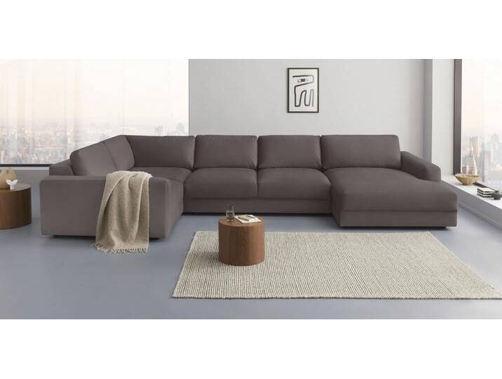 Wohnlandschaft PLACES OF STYLE Bloomfield, Mega Polsterprogramm, Breite 405cm, viel Platz, U-Form , grau (taupe), B:405cm H:84cm T:224cm, 100% Polyester, Sofas, mit extra tiefer Sitzfläche, wahlweise mit Sitztiefenverstellung von BAUR