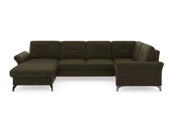 Wohnlandschaft PLACES OF STYLE Calando U-Form , grün (olive), B:326cm H:91cm T:188cm, 100% Polyester, Sofas, wahlweise mit Bettfunktion, Bettkasten und Armteilfunktion von BAUR