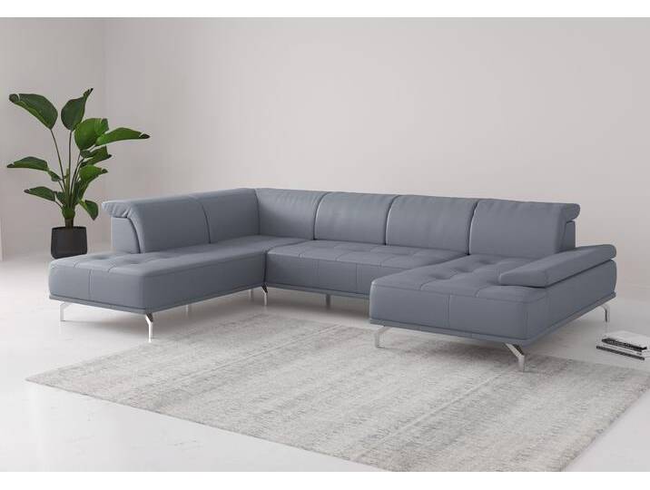 Wohnlandschaft PLACES OF STYLE Caluna , bunt (graublau), B:334cm H:81cm T:235cm, Sofas, Inkl.Sitztiefenverstellung, wahlweise mit Kopf- und Armteilverstellung von BAUR