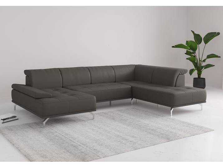 Wohnlandschaft PLACES OF STYLE Caluna , grau (antrazit), B:334cm H:81cm T:235cm, Sofas, Inkl.Sitztiefenverstellung, wahlweise mit Kopf- und Armteilverstellung von BAUR