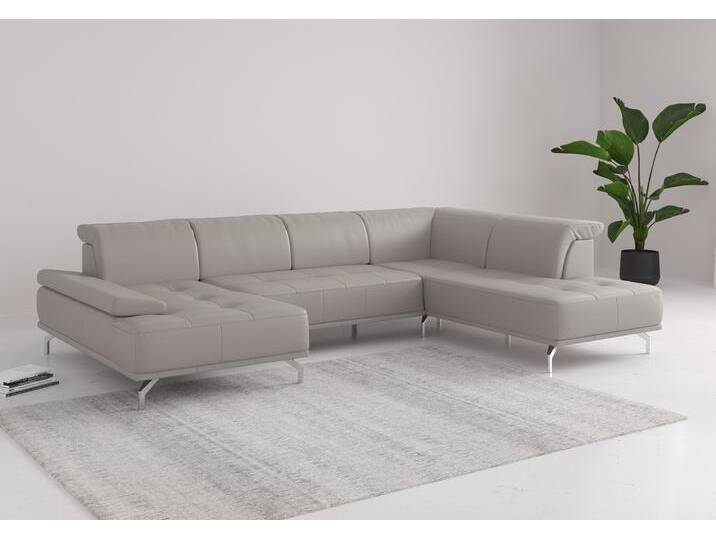 Wohnlandschaft PLACES OF STYLE Caluna , grau (light grau), B:334cm H:81cm T:235cm, Sofas, Inkl.Sitztiefenverstellung, wahlweise mit Kopf- und Armteilverstellung von BAUR