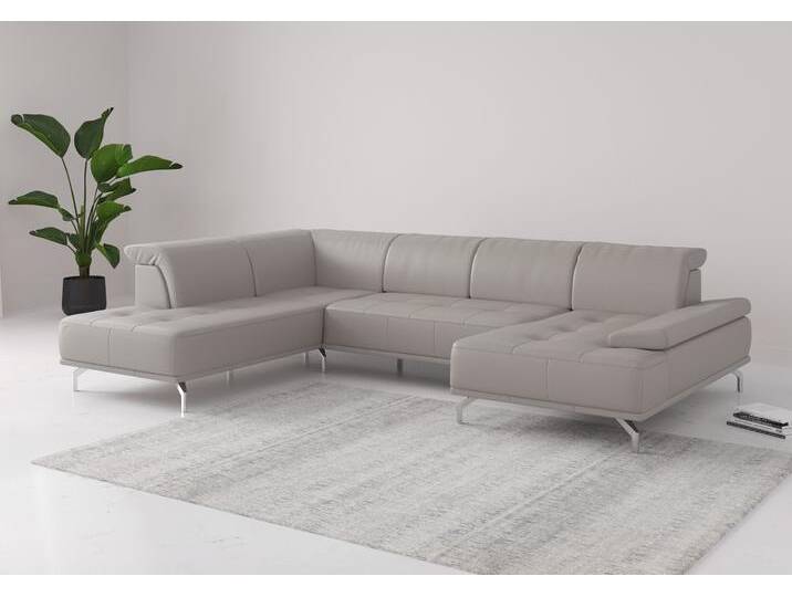 Wohnlandschaft PLACES OF STYLE Caluna , grau (light grau), B:334cm H:81cm T:235cm, Sofas, Inkl.Sitztiefenverstellung, wahlweise mit Kopf- und Armteilverstellung von BAUR