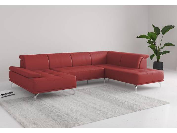 Wohnlandschaft PLACES OF STYLE Caluna , rot (feuerrot), B:334cm H:81cm T:235cm, Sofas, Inkl.Sitztiefenverstellung, wahlweise mit Kopf- und Armteilverstellung von BAUR