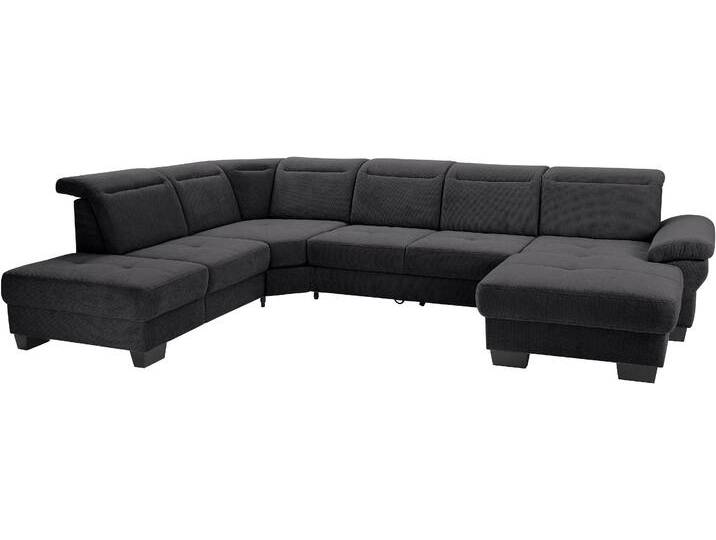 Wohnlandschaft PLACES OF STYLE Cornwall U-Form , schwarz, B:360cm H:84cm T:253cm, Struktur fein (100% Polyester);Luxus-Microfaser weich (90% Polyester, 10% Polyamid), Sofas, inkl. Sitztiefenverstellung, wahlweise mit Bettfunktion von BAUR