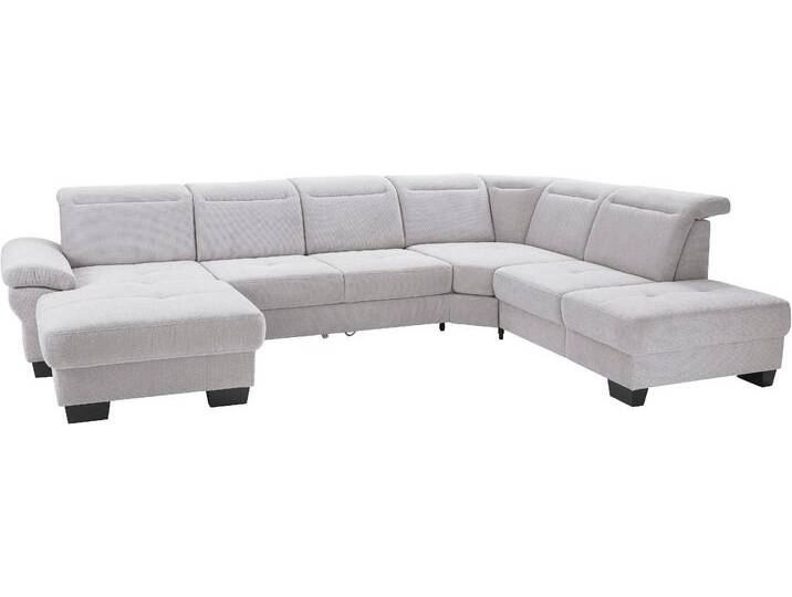 Wohnlandschaft PLACES OF STYLE Cornwall U-Form , silber, B:360cm H:84cm T:253cm, Struktur fein (100% Polyester);Luxus-Microfaser weich (90% Polyester, 10% Polyamid), Sofas, inkl. Sitztiefenverstellung, wahlweise mit Bettfunktion von BAUR