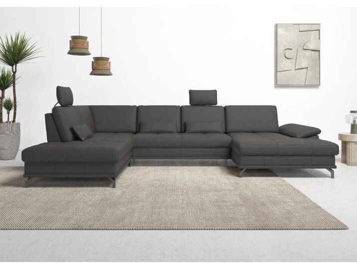 Wohnlandschaft PLACES OF STYLE Costello U-Form, mit Sitztiefenverstellung, Armteilverstellung und , braun (mokka), B:363cm H:89cm T:223cm, Luxus-Microfaser (90% Polyester, 10% Polyamid), Samtoptik (100% Polyester), Sofas, 3 Nierenkissen, optional Bettfunktion und Bettkasten von BAUR