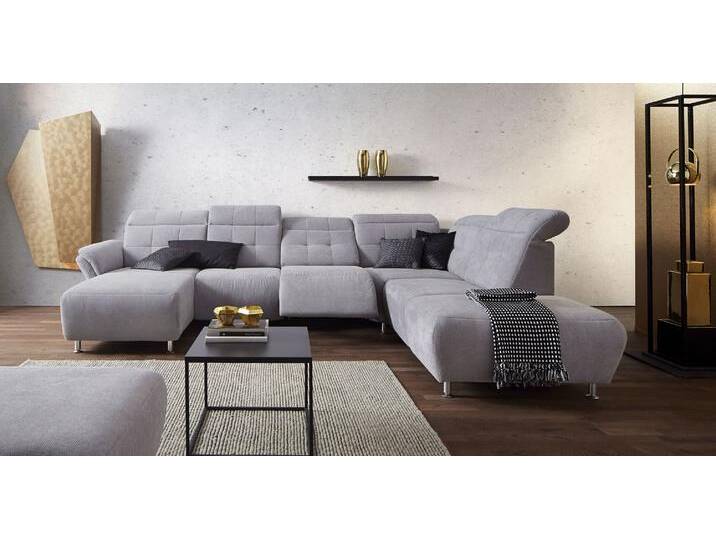 Wohnlandschaft PLACES OF STYLE Manhattan U-Form , silber, B:345cm H:102cm T:247cm, Luxus Microfaser2 (90% Polyester, 10% Polyamid);Flachgewebe (100% Polyester);Luxus-Microfaser1 (100% Polyester), Sofas, 2 Sitze mit elektrischer Relaxfunktion, verstellbare Armlehnen von BAUR