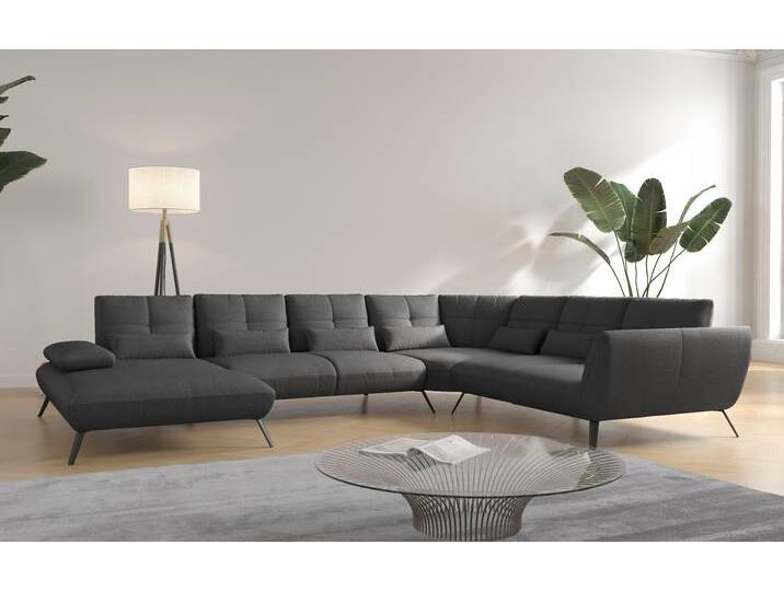 Wohnlandschaft PLACES OF STYLE Mikado U-Form , grau (dunkelgrau), B:376cm H:88cm T:297cm, 95% Polyester 5% Polyamid, Sofas, inkl. Sitztiefenverstellung und Armteilverstellung von BAUR