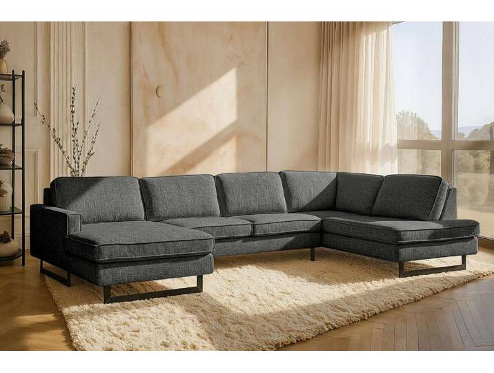 Wohnlandschaft PLACES OF STYLE Pinto, 350 cm, U-Form, XXL, mit Ottomanen , dunkelgrau, B:350cm H:85cm T:206cm, 100% Polyester, Sofas, Cord, Chenille, Lederoptik, mit Keder, Metallfüße, Wellenunterfederung Wohnlandschaft PLACES OF STYLE Pinto, 350 cm, U-Form, XXL, mit Ottomanen , dunkelgrau, B:350cm H:85cm T:206cm, 100% Polyester, Sofas, Cord, Chenille, Lederoptik, mit Keder, Metallfüße, Wellenunterfederung von BAUR