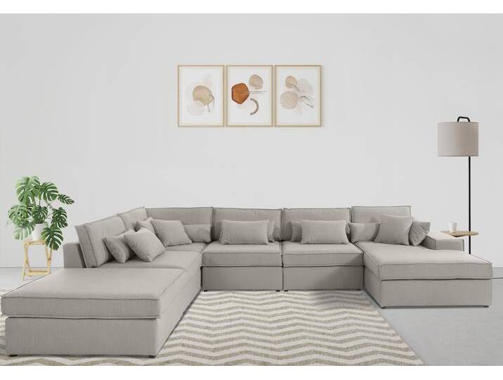 Wohnlandschaft RAUM.ID Florid U-Form , beige, B:360cm H:75cm T:260cm, Baumwollmix (60% Baumwolle/40% Leinen), Struktur fein (100% Polyester), Samtoptik (100% Polyester), Samtvelours (100% Polyester), Struktur (100% Polyester), Struktur recycelt (100% recyceltes Polyester), Sofas, 6 Teile, bestehend aus Modulen, viele Bezugsqualitäten, auch in Cord von BAUR