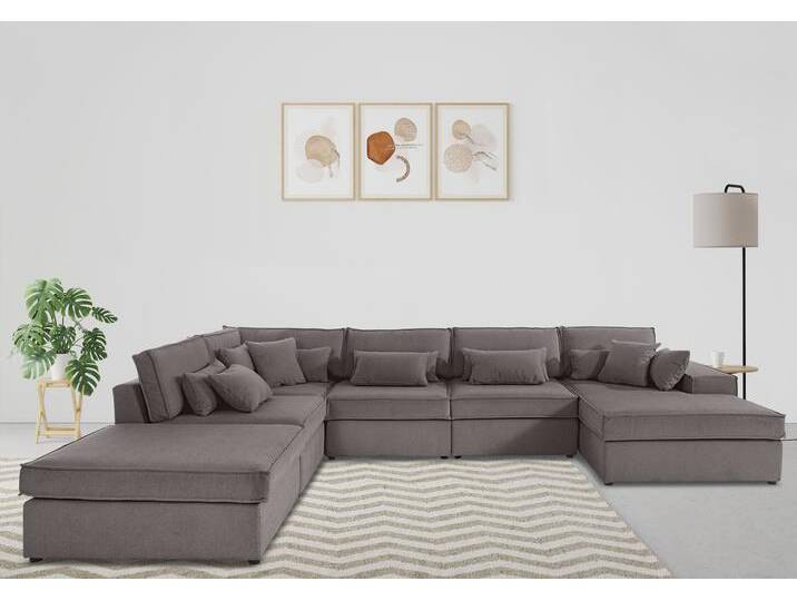 Wohnlandschaft RAUM.ID Florid U-Form , grau (taupe), B:360cm H:75cm T:260cm, Baumwollmix (60% Baumwolle/40% Leinen);Struktur fein (100% Polyester);Samtoptik (100% Polyester);Samtvelours (100% Polyester);Struktur (100% Polyester);Struktur recycelt (100% recyceltes Polyester), Sofas, 6 Teile, bestehend aus Modulen, viele Bezugsqualitäten, auch in Cord von BAUR