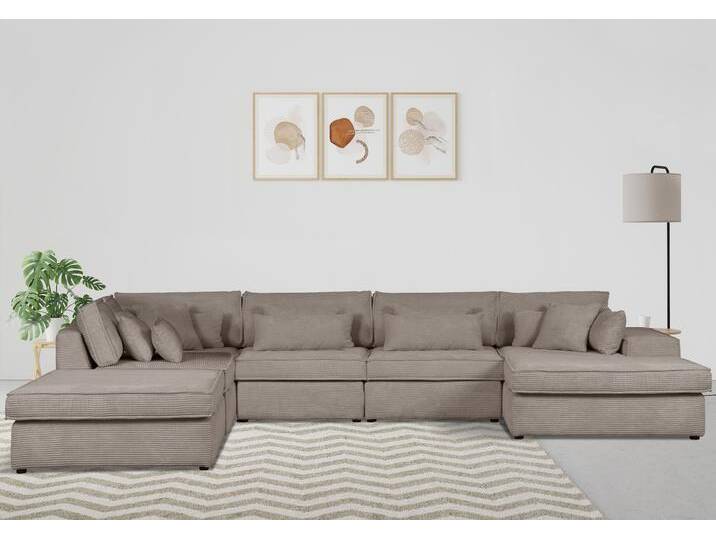Wohnlandschaft RAUM.ID Florid U-Form , grau (taupe), B:360cm H:75cm T:260cm, Baumwollmix (60% Baumwolle/40% Leinen);Struktur fein (100% Polyester);Samtoptik (100% Polyester), Sofas, 6 Teile, bestehend aus Modulen, viele Bezugsqualitäten, auch in Cord von BAUR