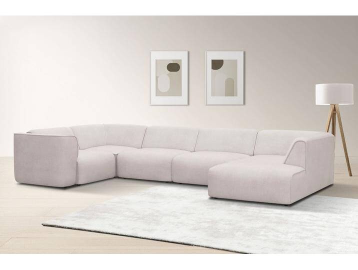 Wohnlandschaft RAUM.ID Merid U-Form, jederzeit durch Module erweiterbar, B/T/H: 367/206/70 cm , beige (creme), B:367cm H:70cm T:206cm, Struktur fein (100% Polyester);Samtoptik (100% Polyester);Samtcord (92% Polyester, 8% Polyamid), Sofas, als Modul oder separat verwendbar, für individuelle Zusammenstellung von BAUR