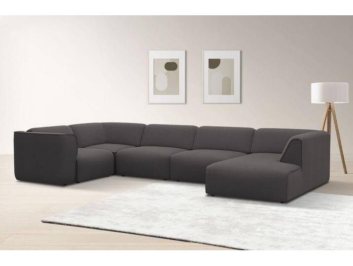 Wohnlandschaft RAUM.ID Merid U-Form, jederzeit durch Module erweiterbar, B/T/H: 367/206/70 cm , grau (anthrazit), B:367cm H:70cm T:206cm, Struktur fein (100% Polyester), Samtoptik (100% Polyester), Samtcord (92% Polyester, 8% Polyamid), Sofas, als Modul oder separat verwendbar, für individuelle Zusammenstellung, Topseller von BAUR