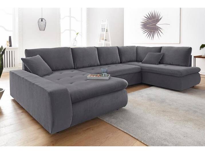 Wohnlandschaft TRENDMANUFAKTUR Indie II, tolle Detailverarbeitung, bequem und komfortabel im Sitz , grau (anthrazit), B:335cm H:86cm T:179cm, Struktur fein (100% Polyester), Luxus-Microfaser (100% Polyester), Struktur (100% Polyester), Sofas, wahlweise mit Bettfunktion, U-Form von BAUR