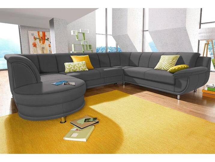 Wohnlandschaft TRENDMANUFAKTUR Rondo, U-Form , grau (anthrazit), B:320cm H:85cm T:94cm, Softlux-Kunstleder;Primabelle-Microfaser;NaturLeder (handschuhweiches Rindsleder in Sitz und Rücken mit SOFTLUX-Kunstleder als Korpus-Bezug);Struktur (23% Polyacryl, 77% Polyester), Sofas, inkl.Federkern, wahlweise mit Bettfunktion von BAUR