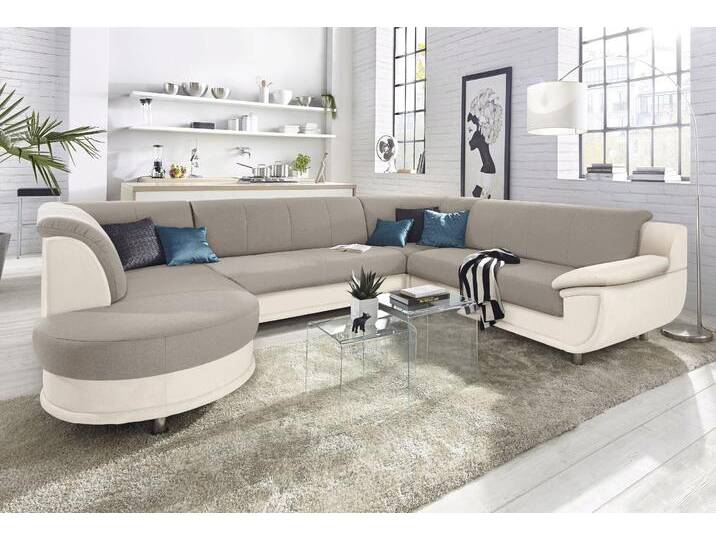 Wohnlandschaft TRENDMANUFAKTUR Rondo 3, zeitlos und modern, im Materialmix, U-Form , beige (beige, tan), B:320cm H:85cm T:94cm, Kunstleder SOFTLUX / Struktur (77% Polyester; 23% Polyacryl);Luxus-Microfaser ALCAZAR (100% Polyester) / Feinstruktur (100% Polyester), Sofas, wahlweise für mehr Komfort mit Federkern, wahlweise mit Bettfunktion von BAUR