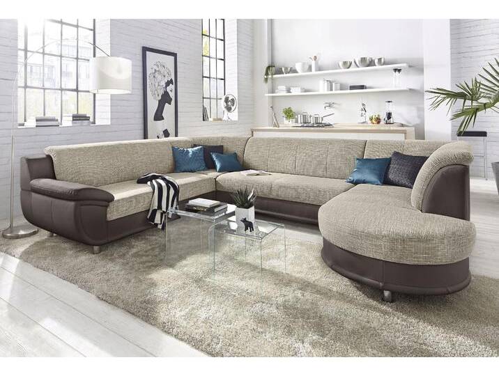 Wohnlandschaft TRENDMANUFAKTUR Rondo 3, zeitlos und modern, im Materialmix, U-Form , braun (braun, sand, beige), B:320cm H:85cm T:94cm, Kunstleder SOFTLUX / Struktur (77% Polyester; 23% Polyacryl);Luxus-Microfaser ALCAZAR (100% Polyester) / Feinstruktur (100% Polyester), Sofas, wahlweise für mehr Komfort mit Federkern, wahlweise mit Bettfunktion von BAUR