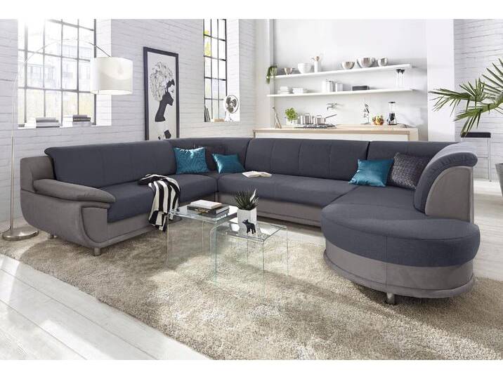 Wohnlandschaft TRENDMANUFAKTUR Rondo 3, zeitlos und modern, im Materialmix, U-Form , grau (grau, dunkelgrau), B:320cm H:85cm T:94cm, Kunstleder SOFTLUX / Struktur (77% Polyester; 23% Polyacryl);Luxus-Microfaser ALCAZAR (100% Polyester) / Feinstruktur (100% Polyester), Sofas, wahlweise für mehr Komfort mit Federkern, wahlweise mit Bettfunktion von BAUR
