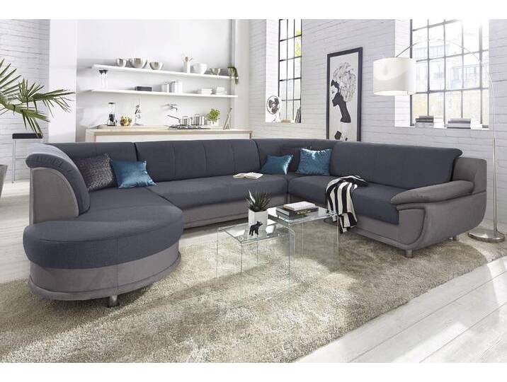 Wohnlandschaft TRENDMANUFAKTUR Rondo 3, zeitlos und modern, im Materialmix, U-Form , grau (grau, dunkelgrau), B:320cm H:85cm T:94cm, Kunstleder SOFTLUX / Struktur (77% Polyester; 23% Polyacryl);Luxus-Microfaser ALCAZAR (100% Polyester) / Feinstruktur (100% Polyester), Sofas, wahlweise für mehr Komfort mit Federkern, wahlweise mit Bettfunktion von BAUR