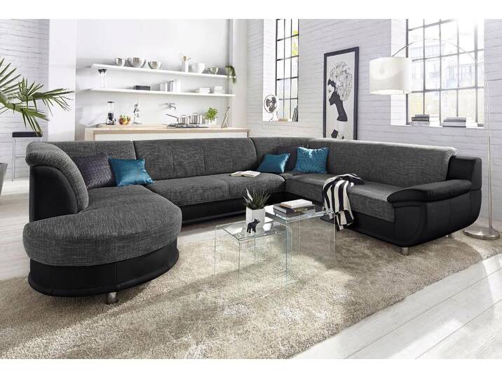 Wohnlandschaft TRENDMANUFAKTUR Rondo 3, zeitlos und modern, im Materialmix, U-Form , schwarz-weiß (schwarz, schwarz, weiß), B:320cm H:85cm T:94cm, Kunstleder SOFTLUX / Struktur (77% Polyester; 23% Polyacryl);Luxus-Microfaser ALCAZAR (100% Polyester) / Feinstruktur (100% Polyester), Sofas, wahlweise für mehr Komfort mit Federkern, wahlweise mit Bettfunktion von BAUR