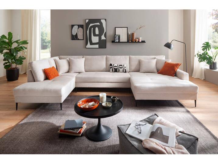 Wohnlandschaft TRENDS BY HG Summer U-Form , beige (cream), B:360cm H:86cm T:196cm, Sofas, in Cord-Stoff mit Metallfuß von BAUR