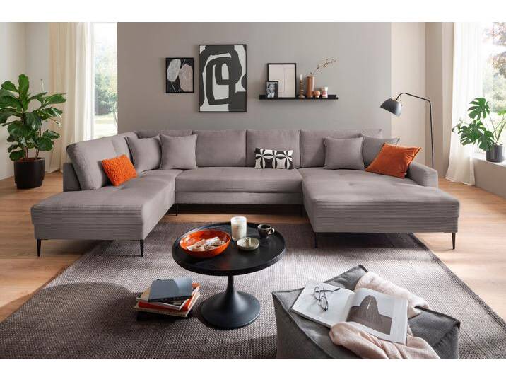 Wohnlandschaft TRENDS BY HG Summer U-Form , grau, B:360cm H:86cm T:196cm, Sofas, in Cord-Stoff mit Metallfuß von BAUR