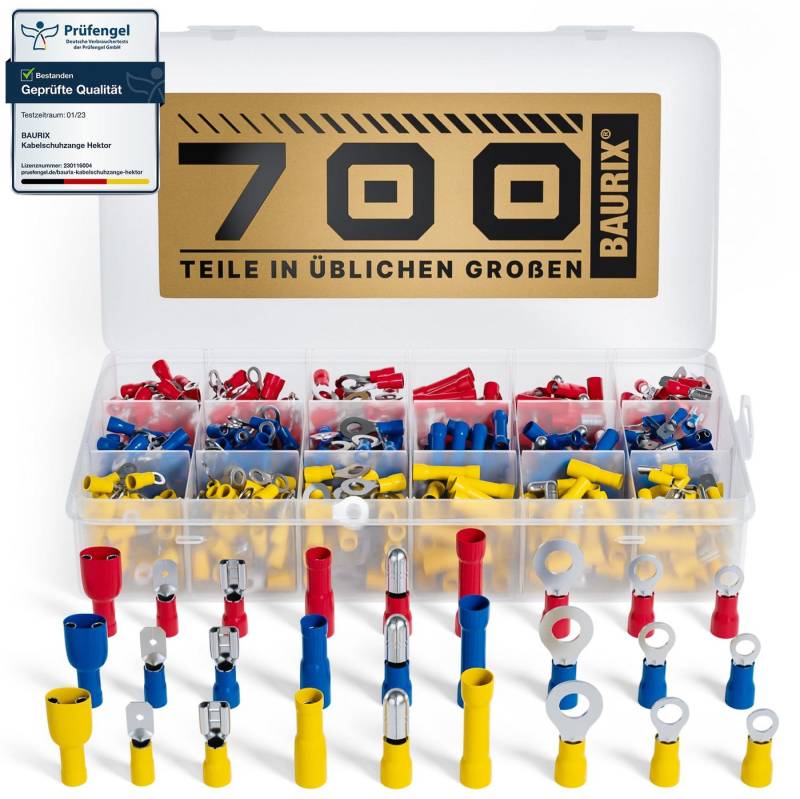 BAURIX Flachsteckhülsen Set 700 Stück I Quetschverbinder Sortiment I Steckverbinder, Stoßverbinder, 700-tlg., Kabelschuhe, Flachsteckhülsen, Ringkabelschuhe, Rundstecker BAURIX Flachsteckhülsen Set 700 Stück I Quetschverbinder Sortiment I Steckverbinder, Stoßverbinder, 700-tlg., Kabelschuhe, Flachsteckhülsen, Ringkabelschuhe, Rundstecker von BAURIX