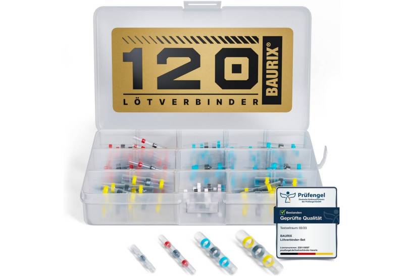 BAURIX Kabelverbinder-Sortiment Lötverbinder Set I IP67 Schrumpfverbinder, 120-tlg., für wasserdichte Kabel-Verbindungen, I Kabelverbinder Set, Stoßverbinder von BAURIX