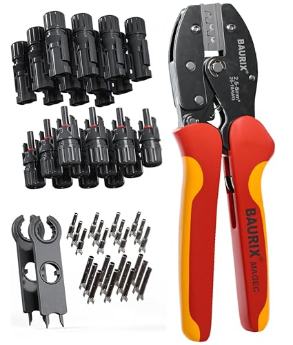 BAURIX® Solar Crimpzange Set für PV Kabel 2,5–6 mm² – mit Solar Stecker & Werkzeug – IP68 wasserdicht – für PV-Anlagen, Heimwerker & Profis von BAURIX
