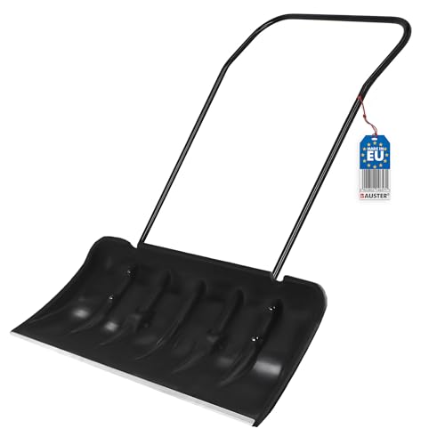 BAUSTER® Schneeschaufel 82 cm mit Rädern und ergonomischem Griff Schneewanne mit Alu-Profilkante Metall-Stiel Kunststoff-Blatt Schneeschieber Eckig robuste Kratzschaufel Aluminiumkante von Bauster