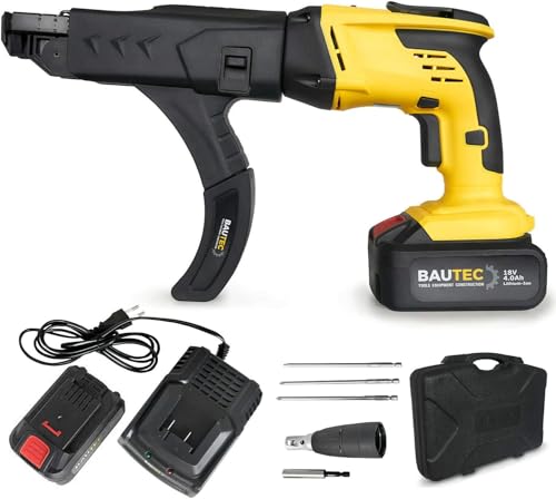BAUTEC Akku-Magazinschrauber 18 V / 4.0 Ah » Kofferset inkl. Magazin, 2x Li-Ion Akkus, Ladegerät, 6 Bits » Schnellschrauber, Trockenbauschrauber von BAUTEC TOOLS EQUIPMENT CONSTRUCTION