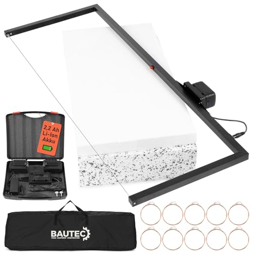 BAUTEC Akku-Styrobow Handschneidebügel (1.330mm / 520mm) inkl. 2 Li-Ion Akkus, 10 Schneidedrähte, Softbag » Styroporschneider, Heißdrahtschneider von BAUTEC TOOLS EQUIPMENT CONSTRUCTION