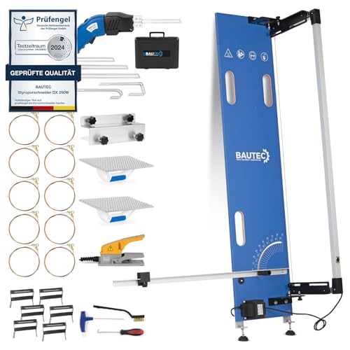 BAUTEC Styroporschneider GAZELLE 2.1 (200W) » Tischgerät mit Standnoppen + STYROCUTTER 250W im Kofferset »Profi-Set: 10 Schneidedrähte, 2 Schleifraspel, 6 Styrogrips » Schnittlänge 1.300mm von BAUTEC TOOLS EQUIPMENT CONSTRUCTION
