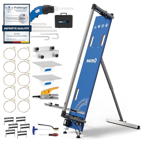 BAUTEC Styroporschneider GAZELLE 2.2 (1.300mm, 200W) + STYROCUTTER 250W im Kofferset » 3-in-1 Tischgerät mit Standfuß im Profi-Set: 10 Schneidedrähte, Gerüsthalterung, Schleifraspel, Styrogrips von BAUTEC TOOLS EQUIPMENT CONSTRUCTION