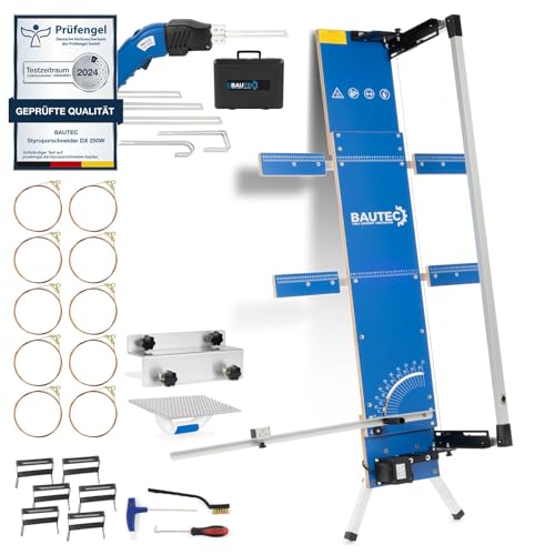 BAUTEC Styroporschneider GAZELLE 3 + STYROCUTTER 250W (Dauerbetrieb) » Profi-Set inkl. 10 Schneidedrähte, Gerüsthalterung, Schleifraspel, 6 Styrogrips, Klingenset für Handschneider von BAUTEC TOOLS EQUIPMENT CONSTRUCTION